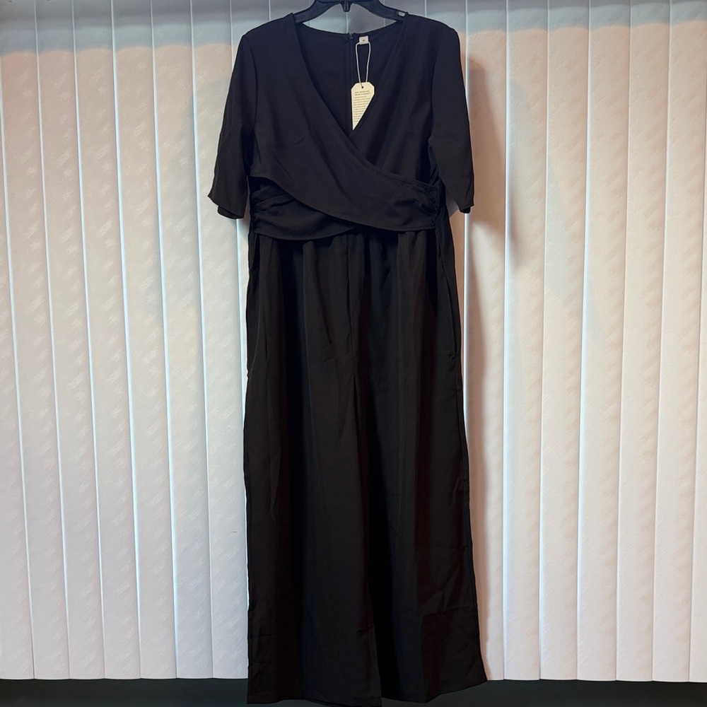 Black Wrap-Front Pantsuit